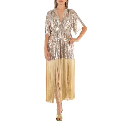 Rabanne Paco  Fringe Detail Kaftan Mesh Dress, Brand Size 36 (us Size 4) In Gold