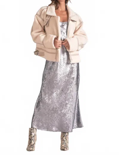 Elan Slip Scoop Neck Midi Dress In Silver In Gray