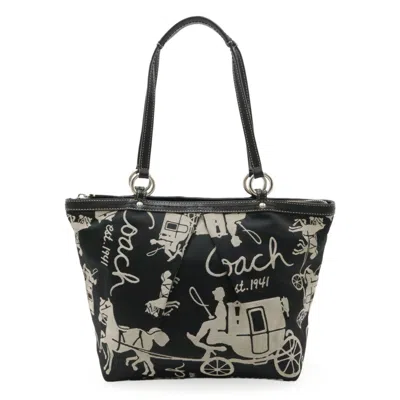 Pre-owned Coach Satin Canvas Leather Shoulder Bag Tote Bag ()