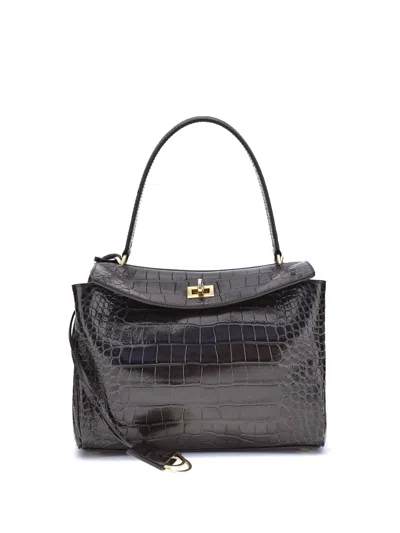 Balenciaga Rodeo Shoulder Bag In Crocodile-print Leather