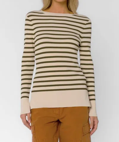 Velvet Heart Teresa Stripe Sweater In Fern In White