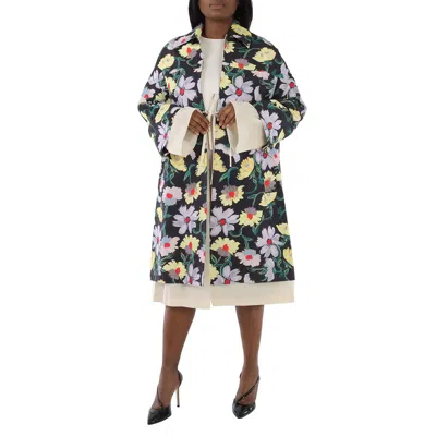 Marni Ladies Floral-print Oversized Coat In Black