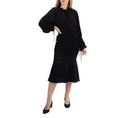 Victoria Beckham Black Flared Midi Knit Skirt In Black