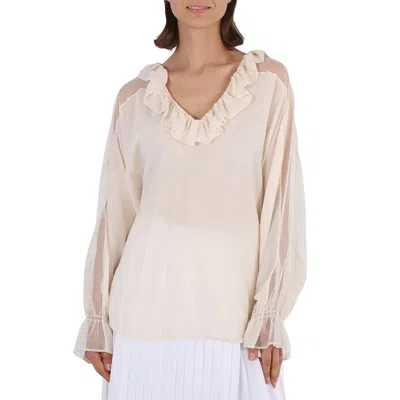 Stella Mccartney Ladies Knit Tops Tops White Ruffle Top Cut Shld In Neutral