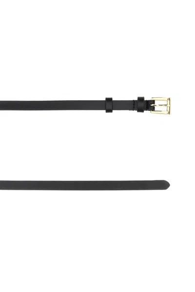 Prada Slim Leather Belt Gold-tone Buckle In Black