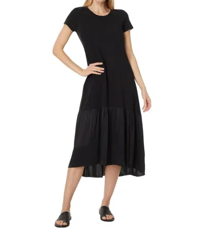 Elliott Lauren Short Sleeve Satin Trim Dress In Black In Black