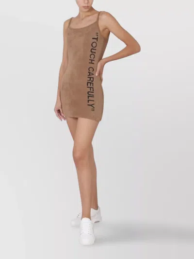 Off-white Logo Printed Mini Dress In Brown