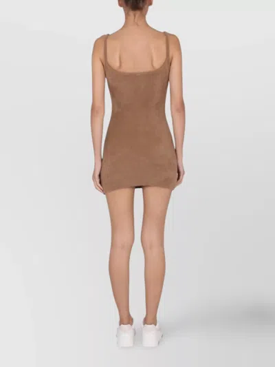 Off-white Logo Printed Mini Dress In Brown