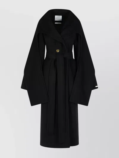 Sportmax Wool Coat With Belted Waist And Oversized Sleeves In Black