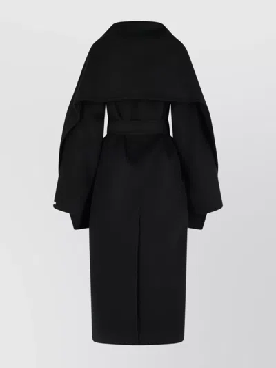 Sportmax Wool Coat With Belted Waist And Oversized Sleeves In Black