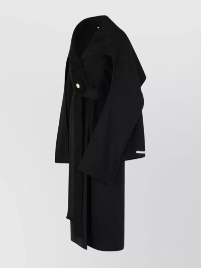 Sportmax Wool Coat With Belted Waist And Oversized Sleeves In Black