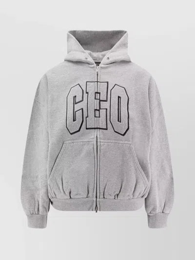 Balenciaga Hooded Cotton Sweatshirt With Kangaroo Pocket In Gray