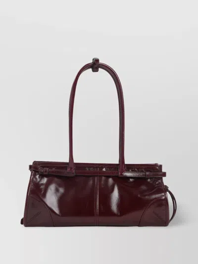 Prada Bordeaux Calf Leather Handbag With Adjustable Shoulder Strap In Purple