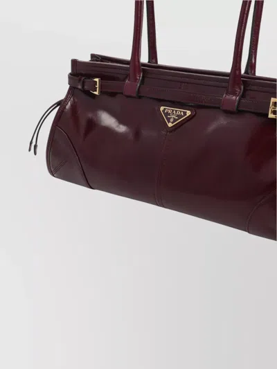 Prada Bordeaux Calf Leather Handbag With Adjustable Shoulder Strap In Purple