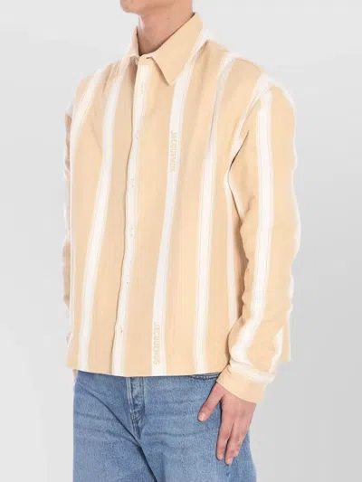 Jacquemus Striped Pointed Collar Long-sleeve Shirt In Brown