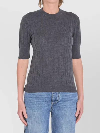 Bottega Veneta Women Ribbed Knit Cropped Top In Gray