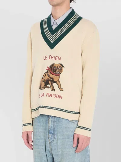 Valentino Garavani Butter-coloured Sweater With Le Chien De La Maison In Neutral