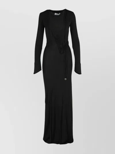 Attico Viscose Dress With Flared Cuffs And Lace-up Detail In Black