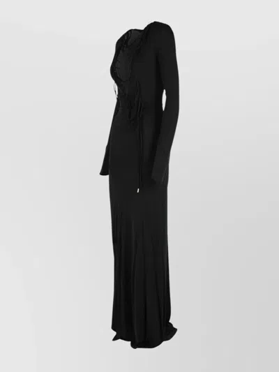 Attico Viscose Dress With Flared Cuffs And Lace-up Detail In Black