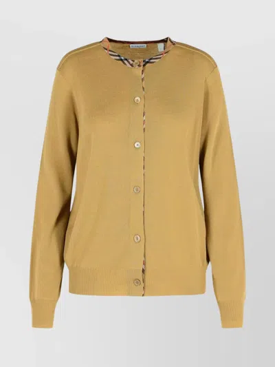 Burberry Check Trim Wool Cardigan In Brown