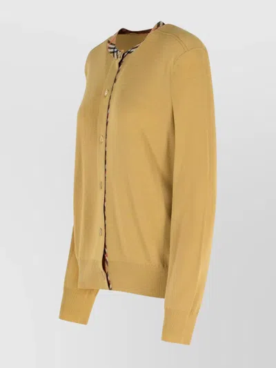 Burberry Check Trim Wool Cardigan In Brown