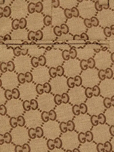 Gucci Gg Detail Belted Pocketed Shorts In Brown