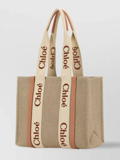 Chloé Medium Linen Woody Shopping Bag