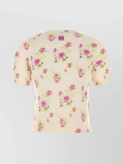 Loewe Crew Neck Floral Pattern Cotton Blend Sweater In Multi