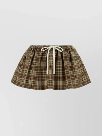 Miu Miu Embroidered Wool Mini Skirt Drawstring Detail In Green