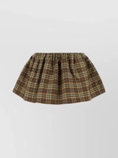 Miu Miu Embroidered Wool Mini Skirt Drawstring Detail In Green