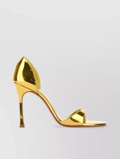 Amina Muaddi Metallic Finish Open Toe Sandals