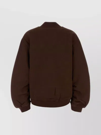 Attico Cropped V-neck Sweatshirt With Ribbed Cuffs And Hem In Brown