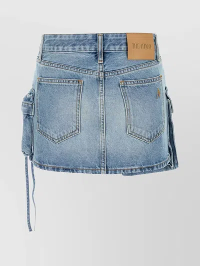 Attico Denim Mini Skirt With Pockets And Stitching In Blue