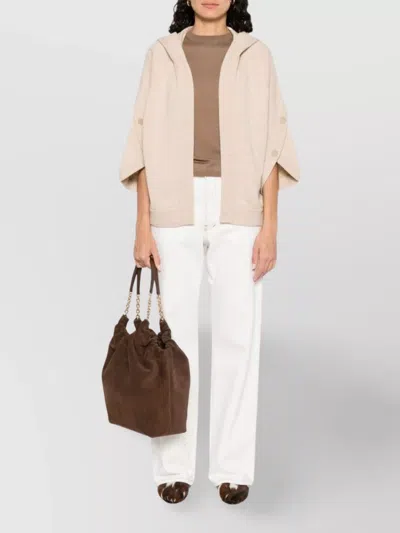 Max Mara Buttoned Drop Shoulder Hooded Ribbed Jacket In Neutral