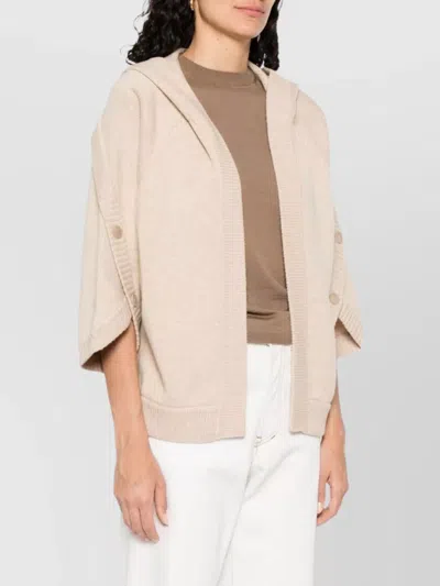 Max Mara Buttoned Drop Shoulder Hooded Ribbed Jacket In Neutral