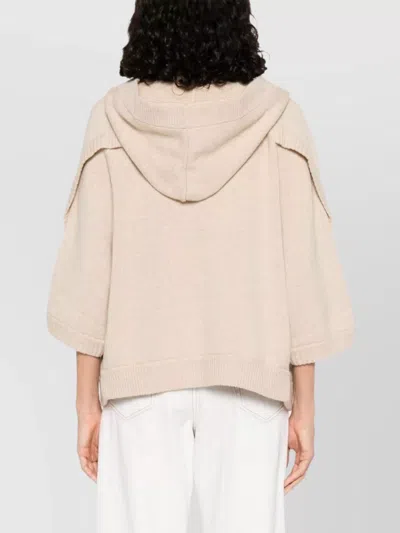 Max Mara Buttoned Drop Shoulder Hooded Ribbed Jacket In Neutral