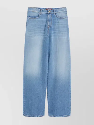 Max Mara Denim Trousers Wide-leg Faded Wash In Blue