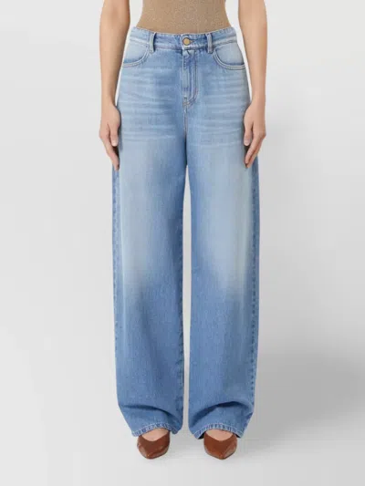 Max Mara Denim Trousers Wide-leg Faded Wash In Blue