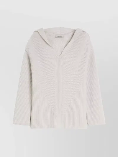 S Max Mara Ribbed Texture V Neck Hooded Top