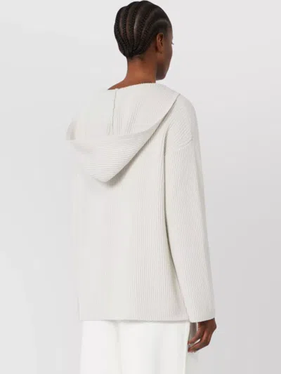 S Max Mara Ribbed Texture V Neck Hooded Top