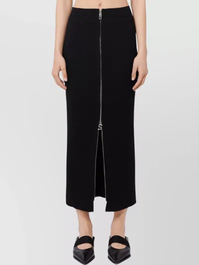 Sportmax Ribbed High Waist Midi Skirt With Slit In Brown