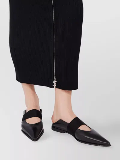 Sportmax Ribbed High Waist Midi Skirt With Slit In Brown