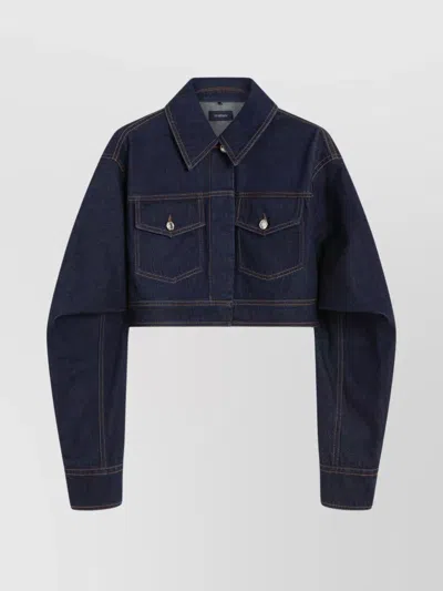 Sportmax Cropped Jacket With Buttoned Pockets And Contrast Stitching In Blue
