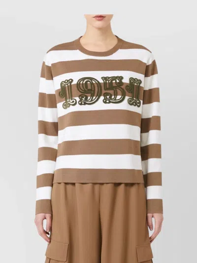 Max Mara Embroidered Wool Sweater Striped Pattern In Neutral