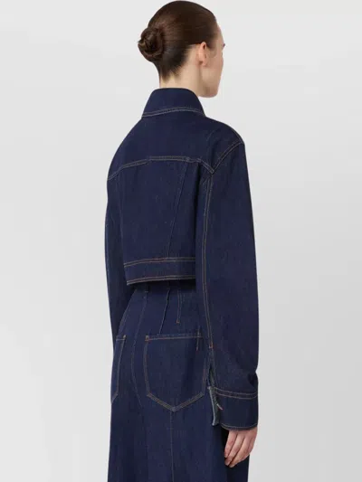 Sportmax Cropped Jacket With Buttoned Pockets And Contrast Stitching In Blue