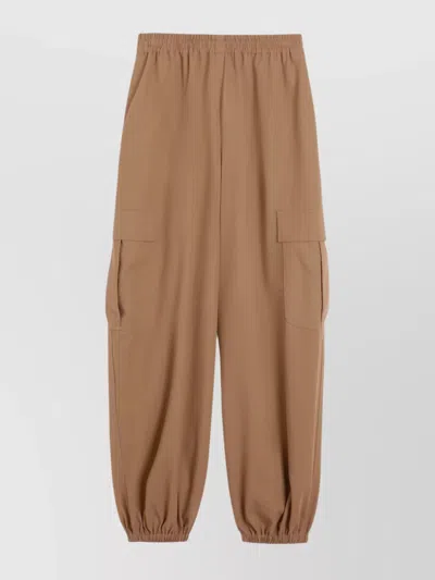 Max Mara Cargo Trousers With Elastic Waistband And Cuffs In Brown