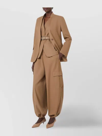 Max Mara Tailored Suit With Flap Pockets And Notched Lapel In Brown
