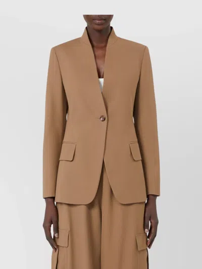 Max Mara Tailored Suit With Flap Pockets And Notched Lapel In Brown