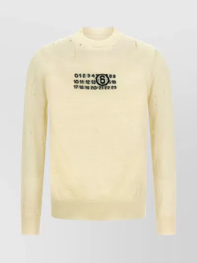 Mm6 Maison Margiela Crew Neck Distressed Graphic Print Sweater In Neutral
