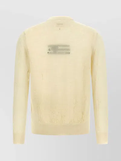 Mm6 Maison Margiela Crew Neck Distressed Graphic Print Sweater In Neutral
